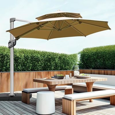 Modern Design AJUNION Commercial Outdoor Umbrella with Waterproof 2-Tier Sun Canopy