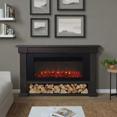 Electric Fireplace Cabinet with Firewood Storage and 100 BTU Heat Output Remote Control