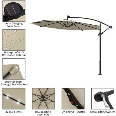 Customized Color Garden Umbrella with Light Waterproof Commercial Restaurant Cantilever