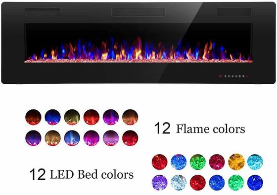 12 Bed Color Mode AJUNION 60 Inch Wall Mounted Silk Screen Printing Electric Fireplace