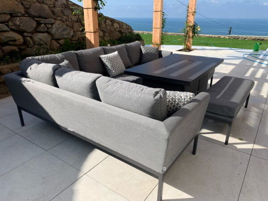 Mail packing Y AJUNION Luxury Outdoor Fabric Patio Furniture Dining Set with Firepit Table