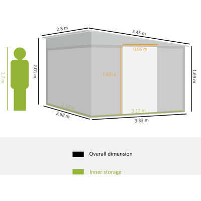 11x9ft Metal Outdoor Shed House Storage Garden Building Shed with Powder Coated Finish