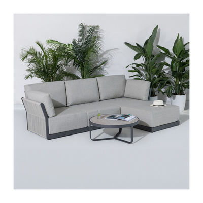 Villa Backyard L Shape Sectional Sofa with All Weather Fabric and Aluminum Frame by AJUNION