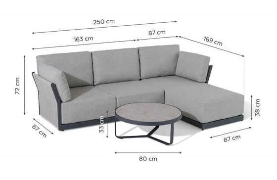 Villa Backyard L Shape Sectional Sofa with All Weather Fabric and Aluminum Frame by AJUNION