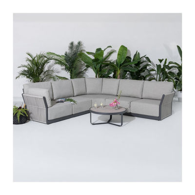 Round Coffee Table and Sofa Set AJUNION Luxury Modern All Weather Fabric for Courtyard