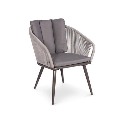 Metal AJUNION 6 Seater Outdoor Furniture with Fire Pit Table and Rope Weave Armchair