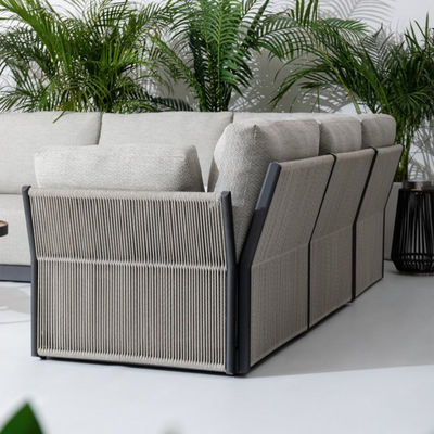 Round Coffee Table and Sofa Set AJUNION Luxury Modern All Weather Fabric for Courtyard