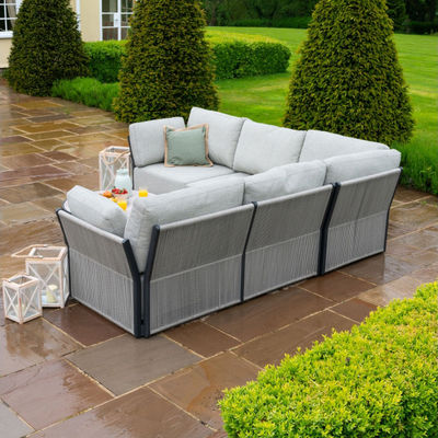 Round Coffee Table and Sofa Set AJUNION Luxury Modern All Weather Fabric for Courtyard