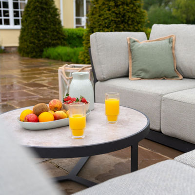 Round Coffee Table and Sofa Set AJUNION Luxury Modern All Weather Fabric for Courtyard