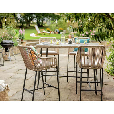 Modern Design AJUNION Metal 4 Seater Garden Bar Set Rattan Weave Outdoor Dining Set