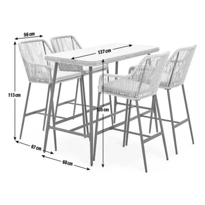 Modern Design AJUNION Metal 4 Seater Garden Bar Set Rattan Weave Outdoor Dining Set