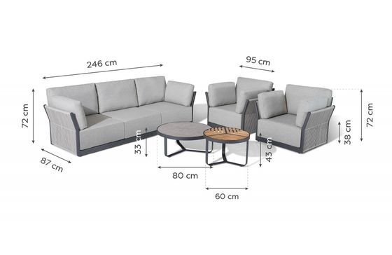 Commercial Villa Outdoor Sofa Set with Aluminum Frame and Coffee Table Dia80 x H33cm