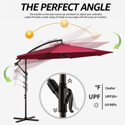 Stainless Steel Pole Hanging Umbrella for Outdoor Furniture AJUNION 8 Ribs