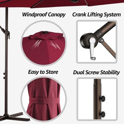 Stainless Steel Pole Hanging Umbrella for Outdoor Furniture AJUNION 8 Ribs