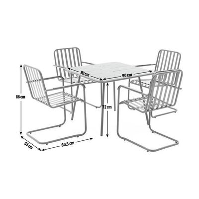 4 Seater Metal Steel Outdoor Furniture Garden Set with Square Table and Dining Chairs