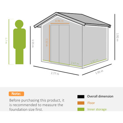 64.5kg Galvanised Steel Storage Shed AJUNION 9 x 6FT 2 Doors for Garden Building Shed