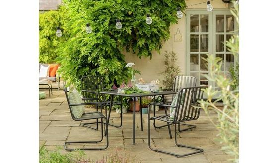 4 Seater Metal Steel Outdoor Furniture Garden Set with Square Table and Dining Chairs