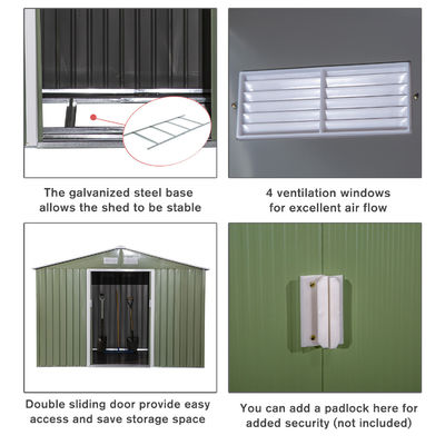 64.5kg Galvanised Steel Storage Shed AJUNION 9 x 6FT 2 Doors for Garden Building Shed