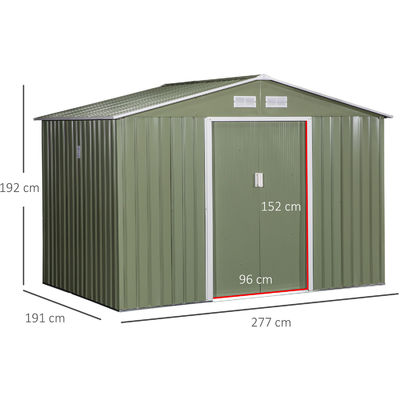 64.5kg Galvanised Steel Storage Shed AJUNION 9 x 6FT 2 Doors for Garden Building Shed