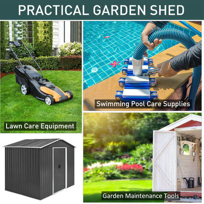 Color Steel Plate Galvanized Steel Outdoor Garden Roofed Metal Storage Shed AJUNION 8x6ft