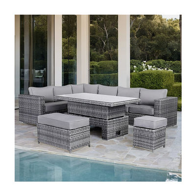 Modern Rattan Garden Set with Sectional Dining Sofa and Rising Table Outdoor Furniture