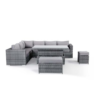 Modern Rattan Garden Set with Sectional Dining Sofa and Rising Table Outdoor Furniture