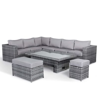 Modern Rattan Garden Set with Sectional Dining Sofa and Rising Table Outdoor Furniture