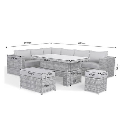 Modern Rattan Garden Set with Sectional Dining Sofa and Rising Table Outdoor Furniture