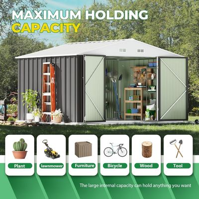 Outdoor Storage Tools Shed Large Size 8x10FT Metal House with 66.5&quot; Height Steel Doors