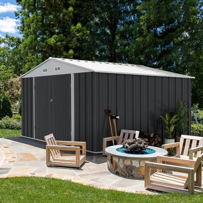 Outdoor Storage Tools Shed Large Size 8x10FT Metal House with 66.5&quot; Height Steel Doors