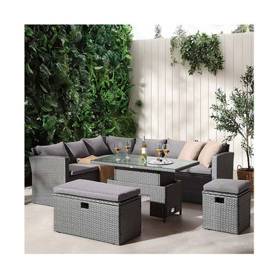 Rectangular Corner Dining Sofa Set with Rising Table AJUNION Rattan Garden Furniture