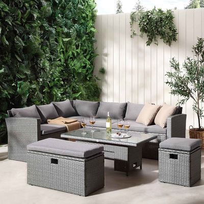 Rectangular Corner Dining Sofa Set with Rising Table AJUNION Rattan Garden Furniture