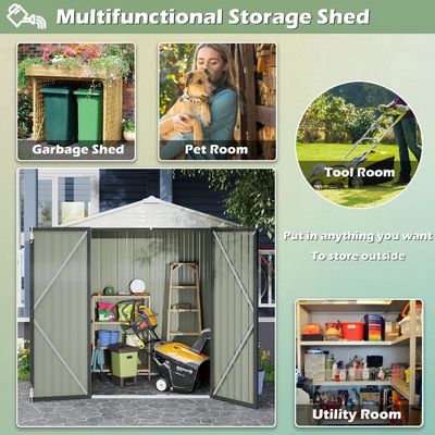 Powder Coated AJUNION Metal Garden Shed Double Lockable Door 50&quot;D x 78.3&quot;W x 74.2&quot;H