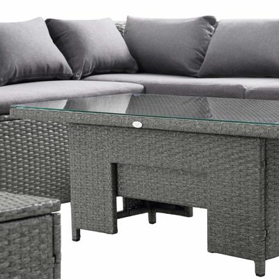 Rectangular Corner Dining Sofa Set with Rising Table AJUNION Rattan Garden Furniture