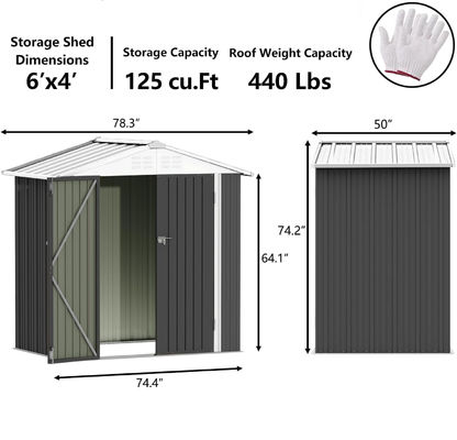 Powder Coated AJUNION Metal Garden Shed Double Lockable Door 50&quot;D x 78.3&quot;W x 74.2&quot;H