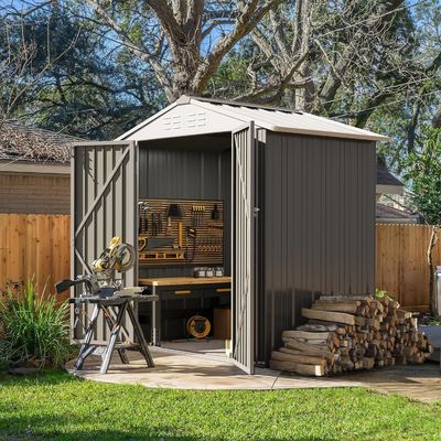 Powder Coated AJUNION Metal Garden Shed Double Lockable Door 50&quot;D x 78.3&quot;W x 74.2&quot;H