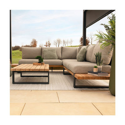 Modern Stylish Teak Wood Outdoor Corner Sofa Lounge Set for Commercial Hotel Villa