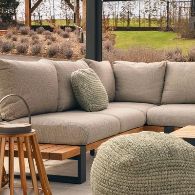 Modern Stylish Teak Wood Outdoor Corner Sofa Lounge Set for Commercial Hotel Villa