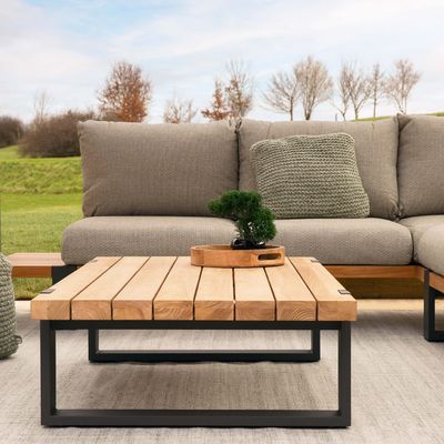 Modern Stylish Teak Wood Outdoor Corner Sofa Lounge Set for Commercial Hotel Villa