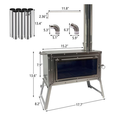 Outdoor Patio Camping BBQ Party Portable Stainless Steel Wood Burning Camp Stove with Chimney Pipes