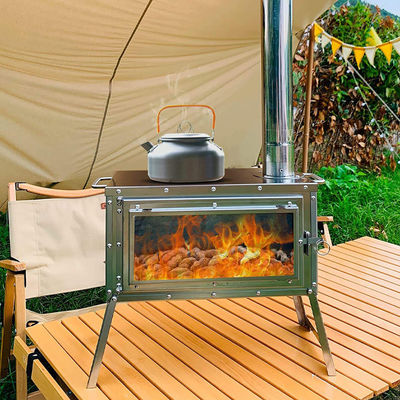 Outdoor Patio Camping BBQ Party Portable Stainless Steel Wood Burning Camp Stove with Chimney Pipes