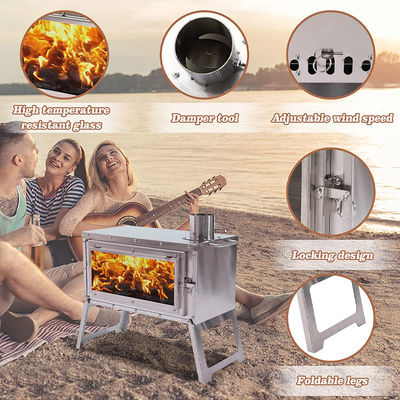 Outdoor Patio Camping BBQ Party Portable Stainless Steel Wood Burning Camp Stove with Chimney Pipes