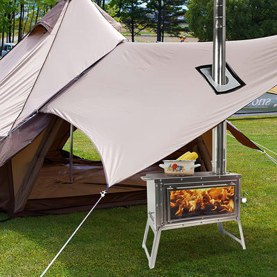 Outdoor Patio Camping BBQ Party Portable Stainless Steel Wood Burning Camp Stove with Chimney Pipes