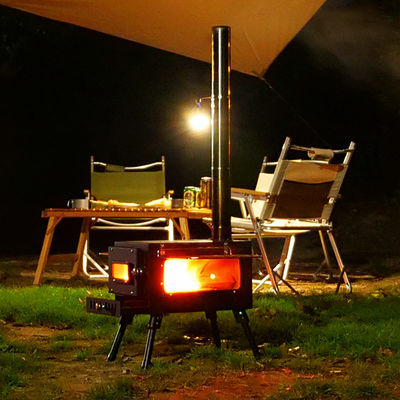 Outdoor Patio Camping BBQ Party Portable Stainless Steel Wood Burning Camp Stove with Chimney Pipes