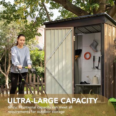 AJUNION Modern Design 5x3ft Metal Garden Shed Single Lockable Doors 61.2&quot; Doors Height