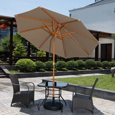 Solid Wood Round Parasol Sun Umbrellas for Outdoor Camping Cafe Patio Garden Furniture