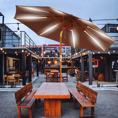 Solid Wood Round Parasol Sun Umbrellas for Outdoor Camping Cafe Patio Garden Furniture