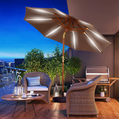 Solid Wood Round Parasol Sun Umbrellas for Outdoor Camping Cafe Patio Garden Furniture