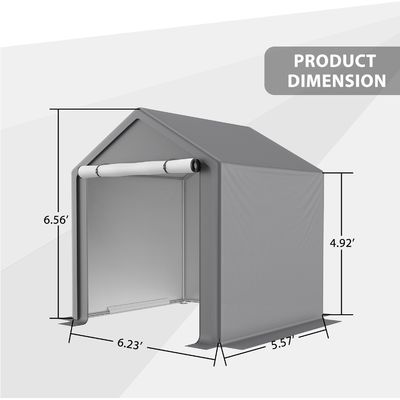 PE Fabric Roof Cover AJUNION 6.2x5.6ft Outdoor Storage Tent Metal Garden Bike Shed for Tools Firewood