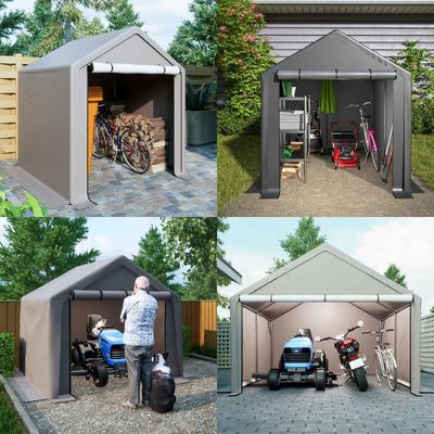 PE Fabric Roof Cover AJUNION 6.2x5.6ft Outdoor Storage Tent Metal Garden Bike Shed for Tools Firewood